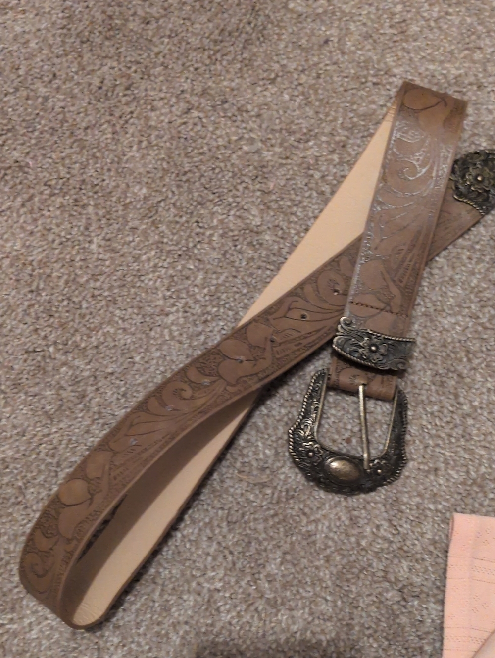 Steve Madden Tan Pleather Western Belt with Ornate Silver Buckle